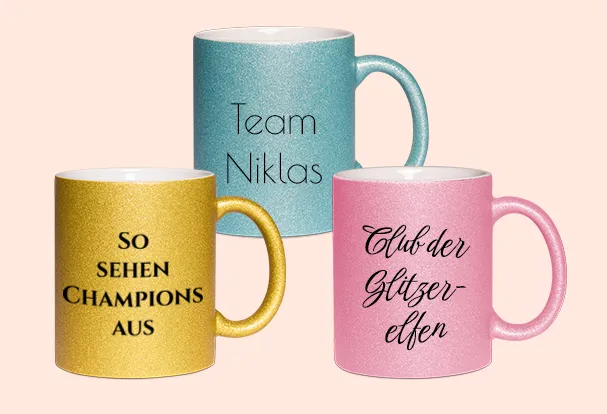 Jetzt Geburtstagsgeschenk mit Fotos selber machen. Kreiert jetzt eine besondere Glitzertasse mit dem Namen des Geburtstagskindes. In vielen Farben erhältlich.