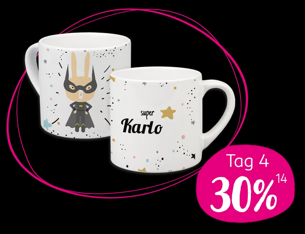 Black Week Angebote, personalisierte Kindertassen Personalisierte Kindertassen mit Superhelden-Design und Namen. Jetzt Black Friday Angebote mit 30% Rabatt erhalten.