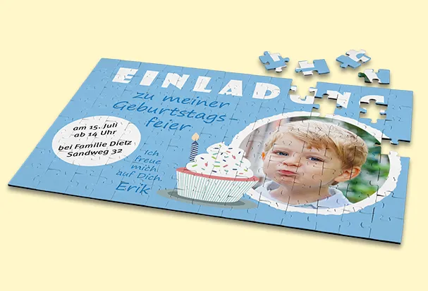 Kreative Fotogeschenke. Geburtstag und die dazugehoerigen Einladungen einzigartig gestalten und die Gaesten mit dem Puzzle vor eine kleine Herausforderung stellen.