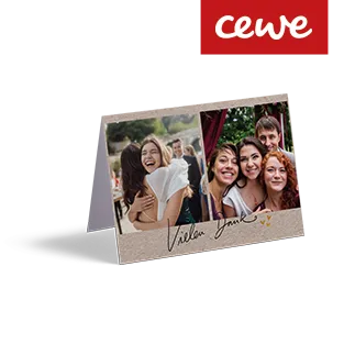 Klappkarte mit personalisiertem Fotomotiv und Text.