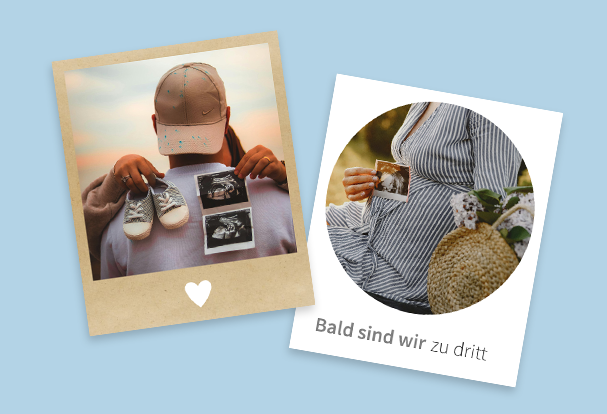 Diese Schwangerschafts-Fotos im Polaroid-Stil sind kreative Beispiele für Babygeschenke zur Geburt und freudige Verkündungen.