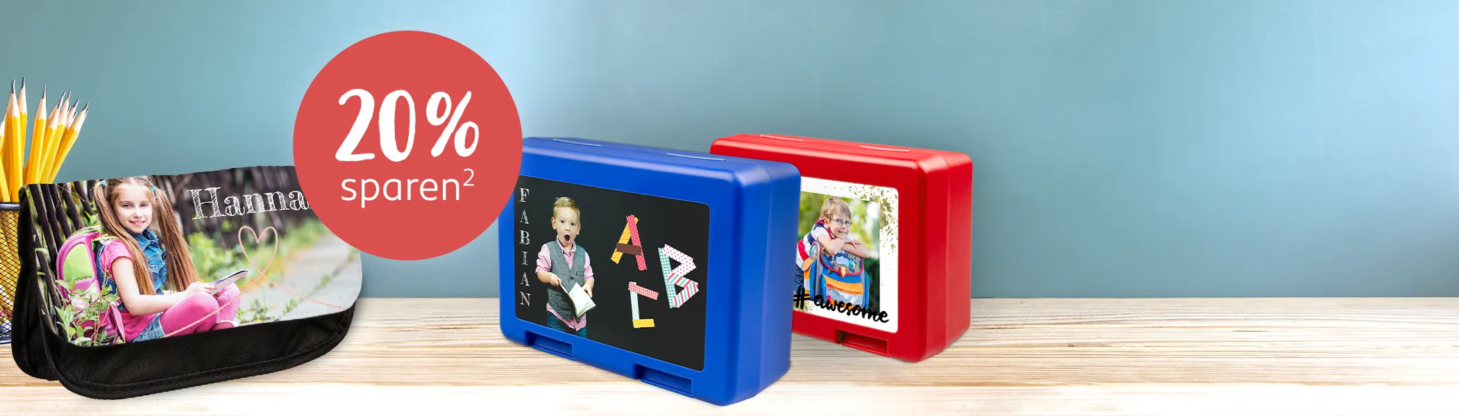 Personalisierte Federtasche und Brotdosen mit Fotos für Kinder zum Schulstart – jetzt 20 % sparen in der ROSSMANN Fotowelt!