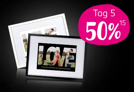 HD-Poster mit weißem oder schwarzem Rahmen und Love-Schriftzug mit Foto. Black Friday Schnäppchen mit 50% Rabatt sichern!
