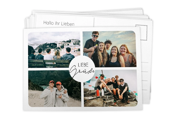 Eine in der ROSSMANN Fotowelt gestaltete Postkarte mit Foto und Text bietet eine persönliche Note für besondere Grüße.