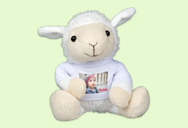 Ein Fotobuch zum Geburtstag verschenken, ist nur eine Moeglichkeit, personalisierte Freude zu verbreiten. Zum Beispiel gibt es das Pluesch-Schaf mit bedruckbarem Shirt.