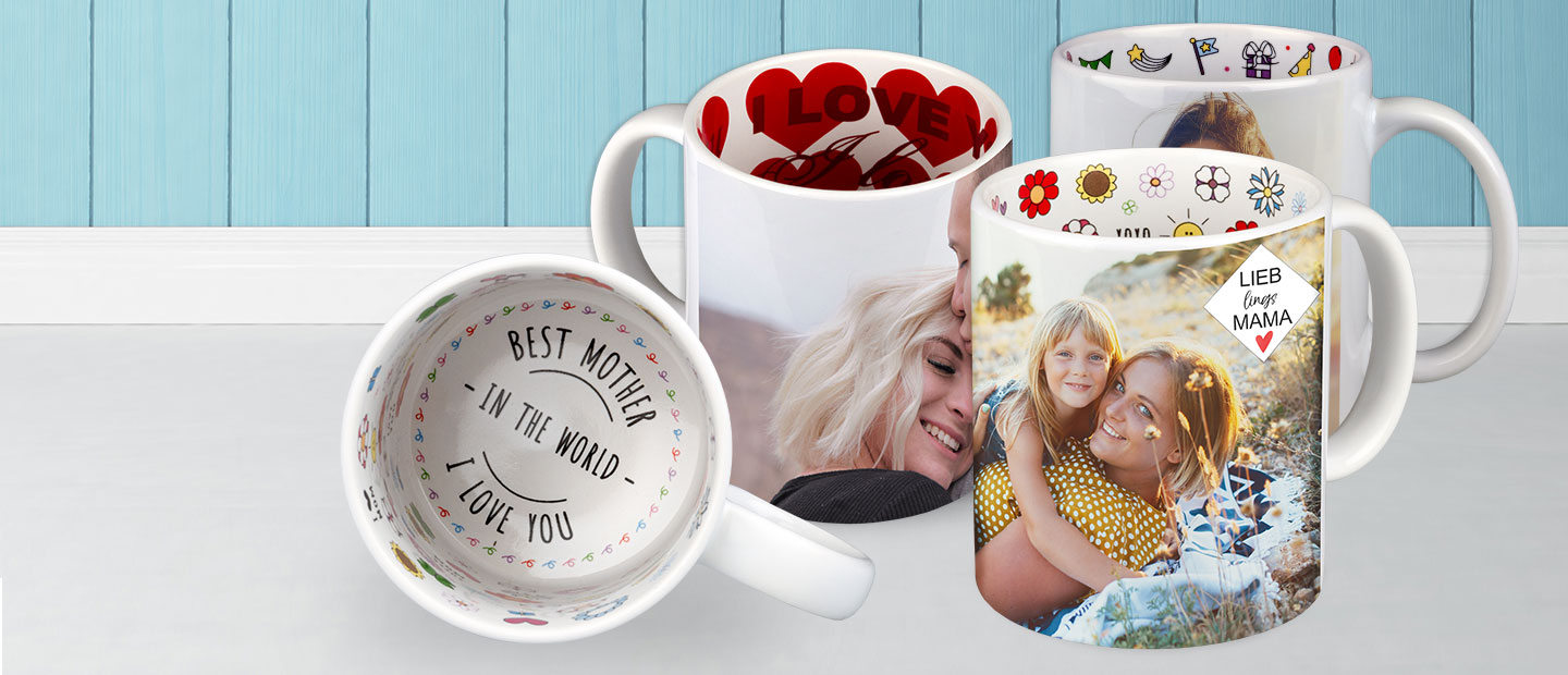 Eigenstaendig personalisierte Tasse in der ROSSMANN Fotowelt bestellen. Hochwertig und sorgfaeltig werden die Tassen bedruckt. Gestalten Sie jetzt Ihr Muttertagsgeschenk.