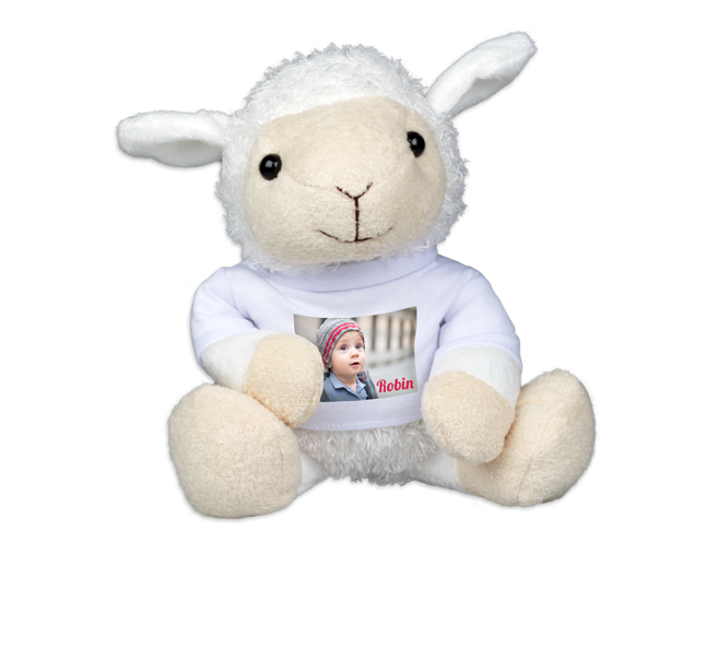 Ein Fotobuch zum Geburtstag verschenken, ist nur eine Moeglichkeit, personalisierte Freude zu verbreiten. Zum Beispiel gibt es das Pluesch-Schaf mit bedruckbarem Shirt.