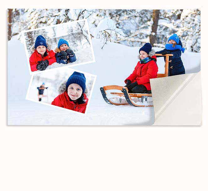 Einfache Fotoideen Winter, wie beispielsweise ein selbstklebendes Poster mit Ihren Fotos. Sie brauchen keine Klebestreifen oder Naegel. Einfach abstreifen und ankleben. 