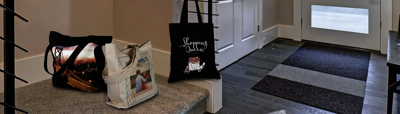 Stoffbeutel Natur und Schwarz mit modernem Design und Motivdruck