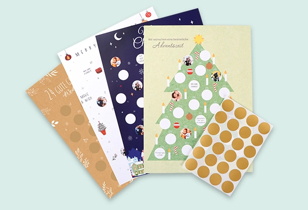 Adventskalender als Poster mit 24 Rubbelstickern zum Aufkleben und Überraschungen erleben.