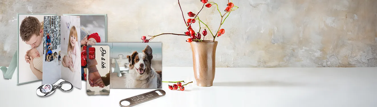 Bereitet euren Liebsten eine Freude! Die abgebildeten Fotogeschenke lassen sich individuell mit euren Fotos gestalten.