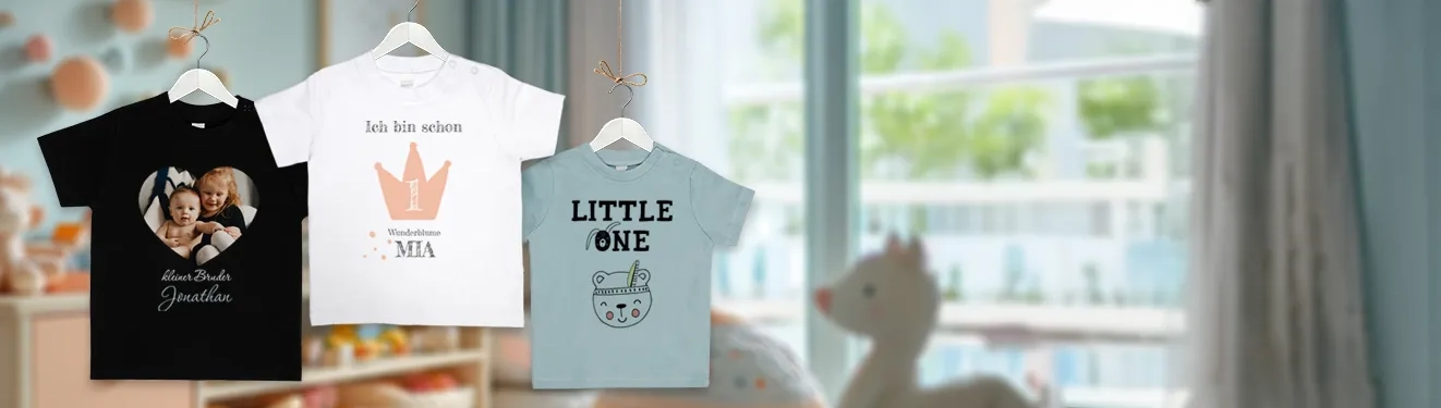 Gestaltet süße persönliche Geschenke, wie T-Shirts, Lätzchen, Plüschtiere und Bodys für Babys und Kinder mit eigenen Fotos.
