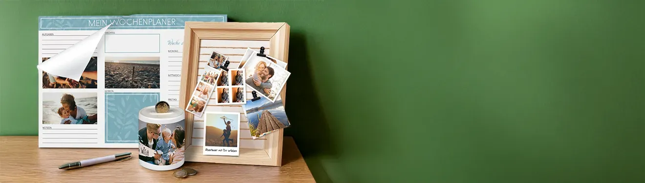 Bereitet euren Liebsten eine Freude! Die abgebildeten Fotogeschenke lassen sich individuell mit euren Fotos gestalten.