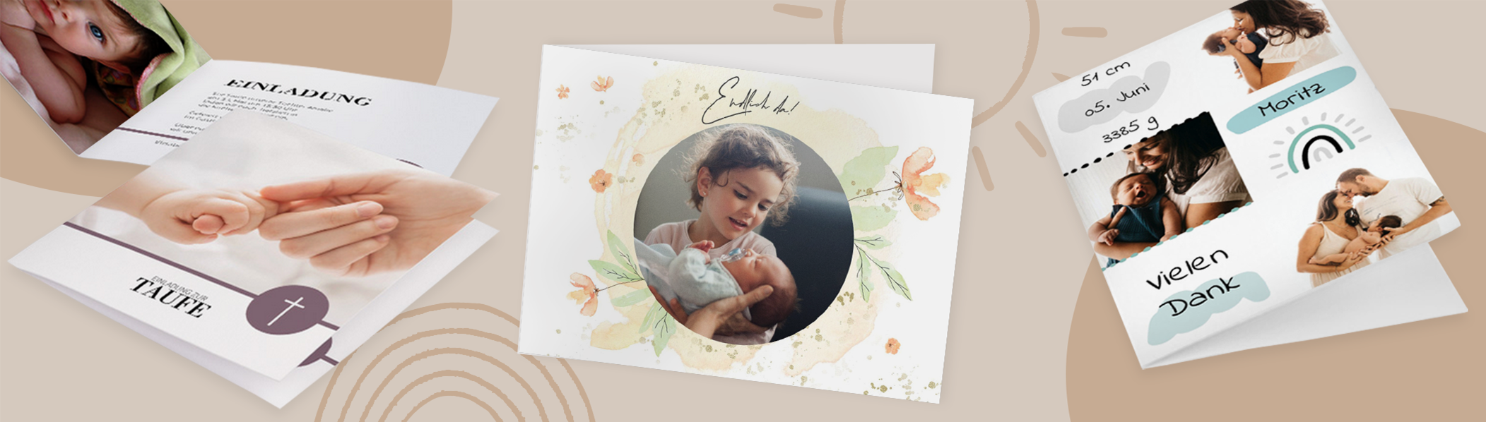 Unsere Klappkarten mit Foto, Design und Text eignen sich ideal als personalisierte Geschenke zur Geburt oder Einladungskarte.