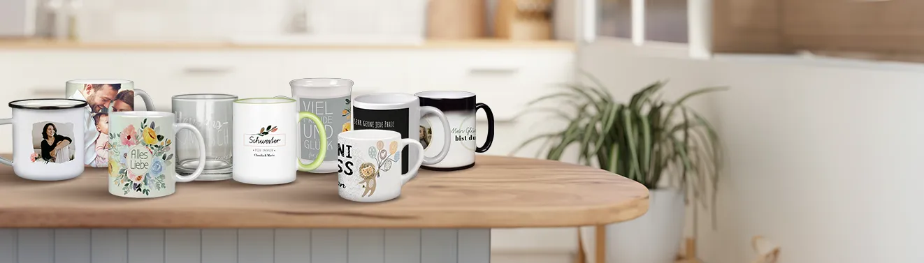 Eine Auswahl einzigartiger Tassen mit persönlichen Fotos und individuellem Text. Jetzt in der ROSSMANN Fotowelt gestalten!