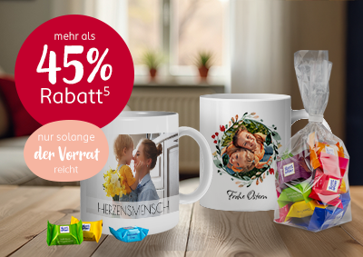 Gestaltet eure Lieblingstasse mit Foto oder Spruch  und versüßt sie euch zusätzlich mit Schokolade.