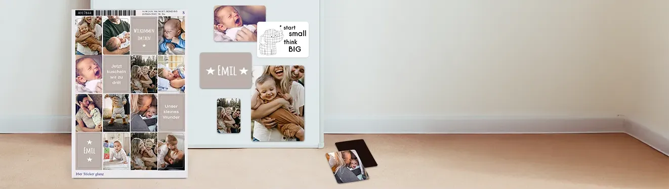 Die Fotosticker und Magnete aus der ROSSMANN Fotowelt können im 4er, 8er oder 16er-Set bestellt werden. Matt oder glänzend, vorgestanzt mit abgerundeten Ecken.