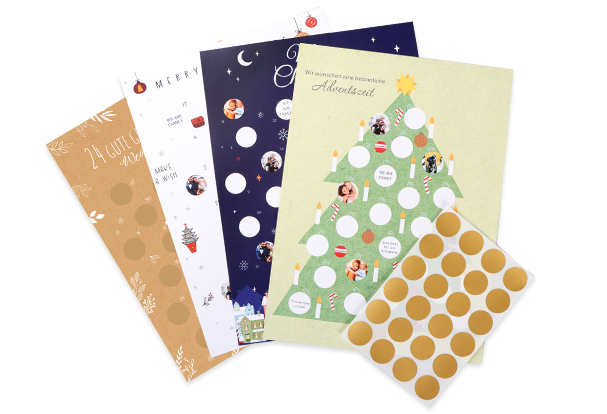 Überrascht Freunde und Familie mit einem individualiserten Adventskalender und lasst die Vorfreude auf Weihnachten wachsen. Gestaltet einen Advenskalender mit eigenen Bildern und Texten. Dazu werden 24 Rubbelsticker geliefert. 