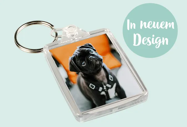 Neues Design: Personalisierbarer Schlüsselanhänger mit Foto Foto-Schlüsselanhänger aus Acryl – neues Design