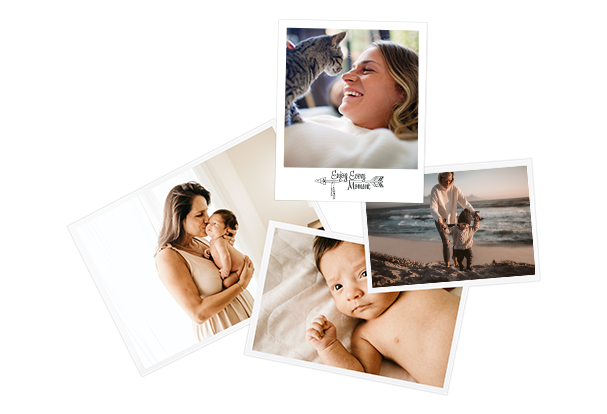 Abgebildet sind mehrere entwickelte Fotos mit persönlichen Momenten. Bestellt eure Fotoabzüge für Alben oder Geschenke.