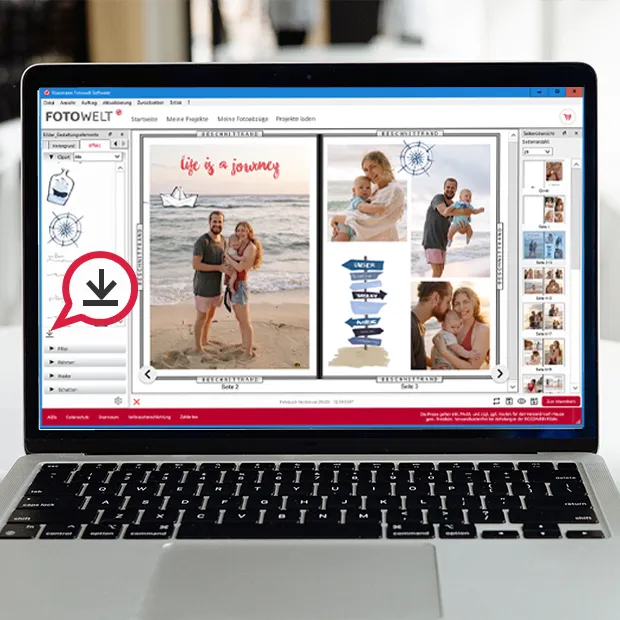 Fotobuch offline erstellen, viele Designs, leichte Bedienung Fotobuch Software nutzen, um euer Fotobuch kreativ zu gestalten. Dank nachladbarer Cliparts habt ihr noch mehr Gestaltungsmöglichkeiten.