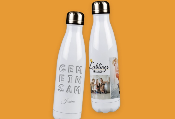 Designt eure personalisierte Thermosflasche – ideal fürs Fitnessstudio oder Team-Training Individuelle Trinkflaschen mit Foto und Spruch – für euch und eure Trainingspartner