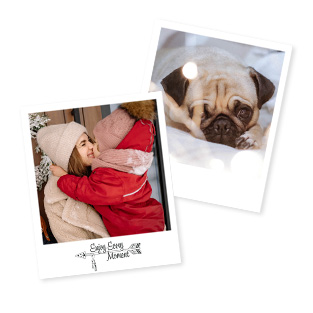 Fotos im Retro- oder Polaroid-Stil mit liebevollen Details, ideal zur Dekoration oder zum Verschenken.