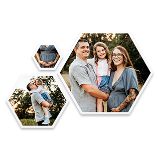 Hexagonale Fotokacheln mit individuellem Motiv, flexibel arrangierbar für eine einzigartige Bilderwand.