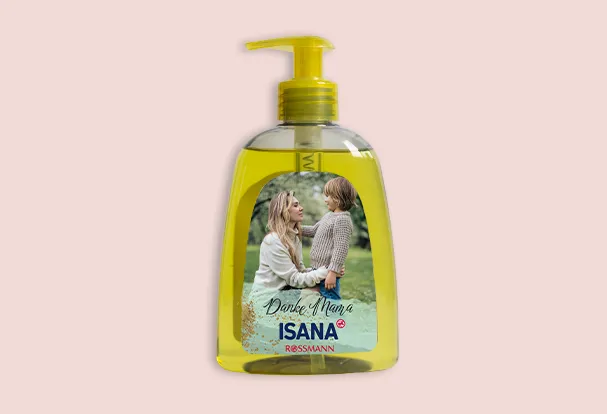ISANA Küchenseife mit personalisiertem Fotoetikett und Mutter-Kind-Motiv