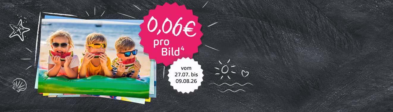 Sommeraktion für Fotoabzüge im 10er-Format mit farbenfrohen Urlaubserinnerungen