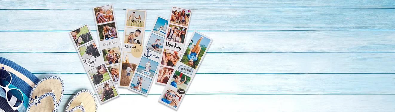 Fotostreifen mit verschiedenen Motiven und kreativen Designs nebeneinander dargestellt