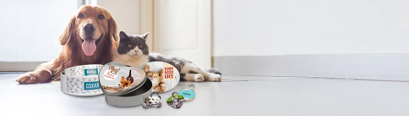 Fotos auf personalisierten Produkten für Hunde und Katzen