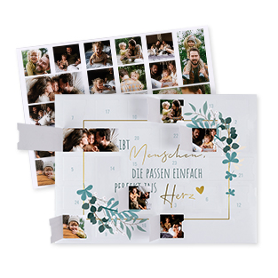 Personalisierter Adventskalender: 24 Türchen mit euren Lieblingsfotos – perfekt als Poster nutzbar. 