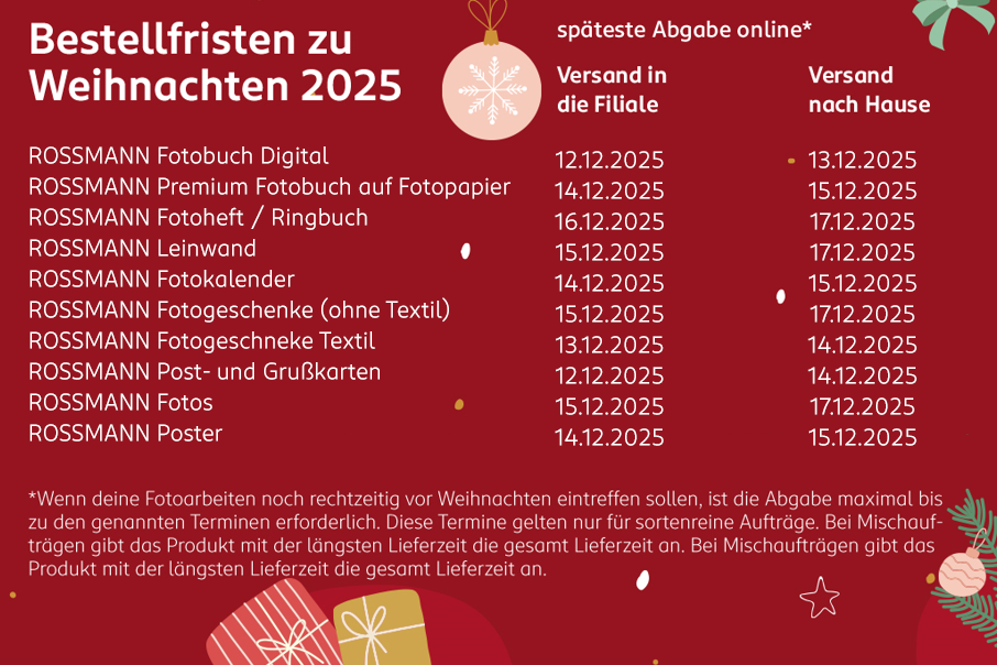 Unsere Bestellfristen für eure Weihnachtsgeschenke Unsere Bestellfristen für eure Weihnachtsgeschenke auf rotem Grund
