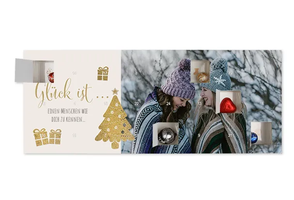 ROSSMANN Foto-Kalender, mit und ohne Schokolade Ein personalisierter Adventskalender mit individuellem Design und Foto, erstellt in der ROSSMANN Fotowelt.