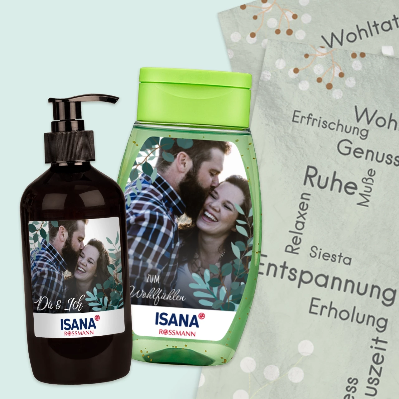 Verschenkt unsere ISANA Flüssigseife mit Foto für besondere Anlässe. Mit weiteren personalisierbaren Produkten kombiniert, könnt ihr unvergessliche Geschenke kreieren.