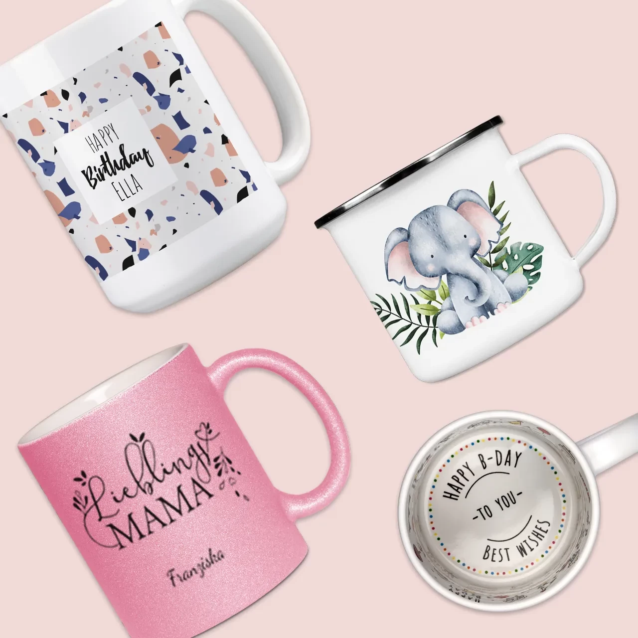 Fototasse mit Glitzer oder für einen besonderen Anlass In der ROSSMANN Fotowelt könnt ihr ausgefallene Tassen bedrucken, wie Emaille-Tassen, Glitzertassen oder XXL-Tassen. Ideal auch als perönliches Anlass-Geschenk.