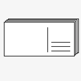 Mehrere Karten im DIN-lang-Format mit Linien für Adresse und Platz zur freien Gestaltung symbolisieren das Postkarten-10er-Set. 