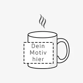 Weiße Tasse mit Dampf und dem Text 'Dein Motiv hier' als Platzhalter im Format 9,7 x 6,5 cm.