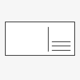 Rückseite einer Karte mit Linien für Adresse und Platz für eigenen Text symbolisiert die einzeln gestaltbare DIN-lang-Postkarte. 