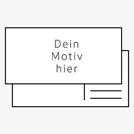 Zwei Postkarten im Format 21 x 10 cm, Vorderseite mit Text 'Dein Motiv hier' und Rückseite mit Linien für Adresse. 