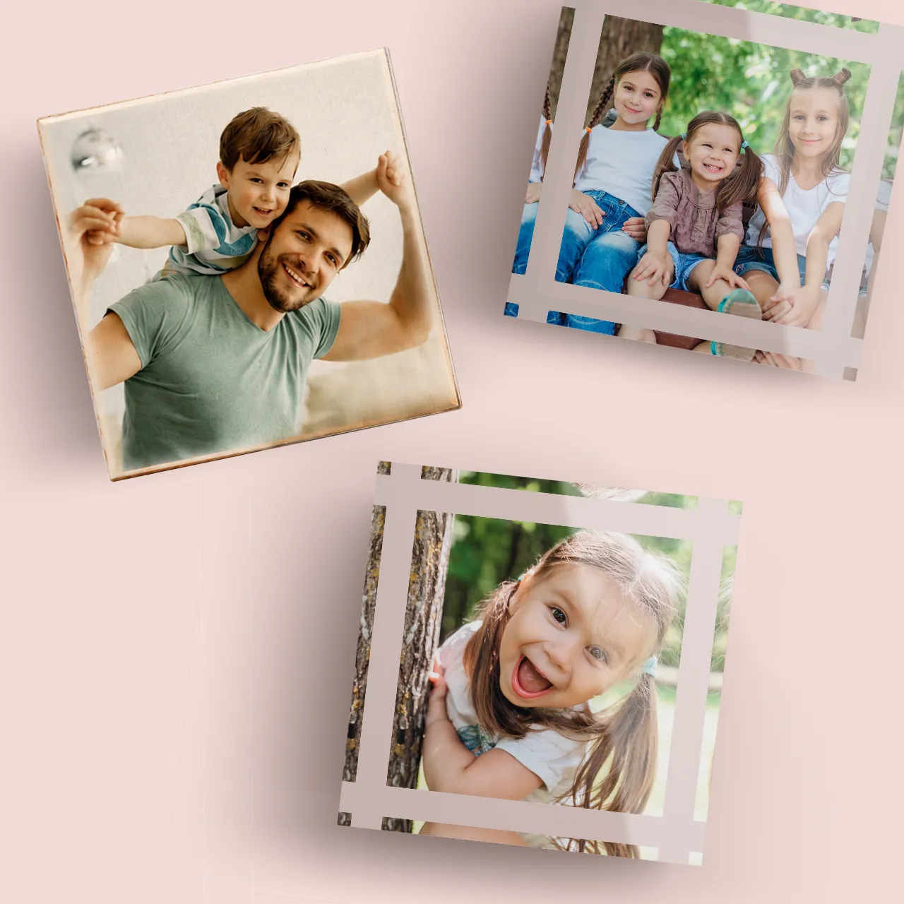 Individuelle Fotoaufsteller mit eigenen Bildern gestalten Kleine Fotoaufsteller mit Familienmotiven und individuellen Fotodesigns