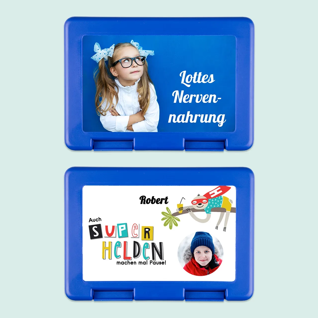 Brotdose mit Foto zu gestalten ist kinderleicht. Mit unseren vielen, hochwertigen Designvorlagen, die mit Liebe erstellt worden sind, erstellt ihr tolle Brotdosen.
