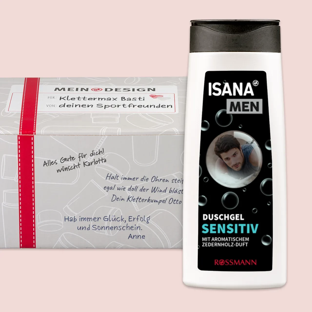 Das Duschgel personalisiert von ISANA Men eignet sich dank der Geschenkverpackung als persönliches Geschenk. Die Rezeptur ist zu 100 % ohne Mikroplastik.