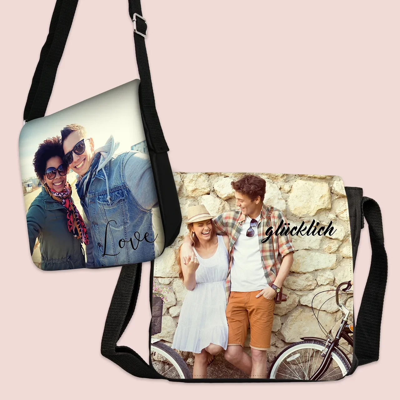 Robuste Umhängetasche bedrucken mit individuellen Designs und Fotos. Die Tasche mit Foto gibt es in vier verschiedenen Größen in der ROSSMANN Fotowelt.