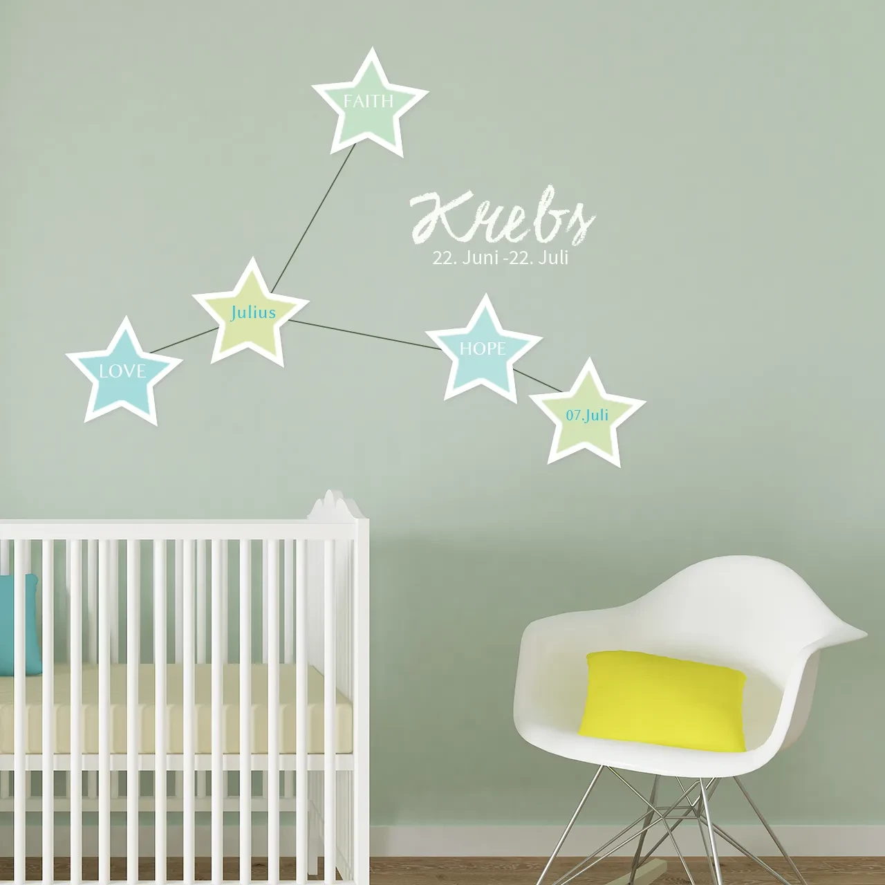 Mit den Fotokacheln in sternform gestaltet ihr zuckersüße Wanddekorationen für das Kinderzimmer. Einfach Bilder hochladen und kreativ werden in der ROSSMANN Fotowelt.