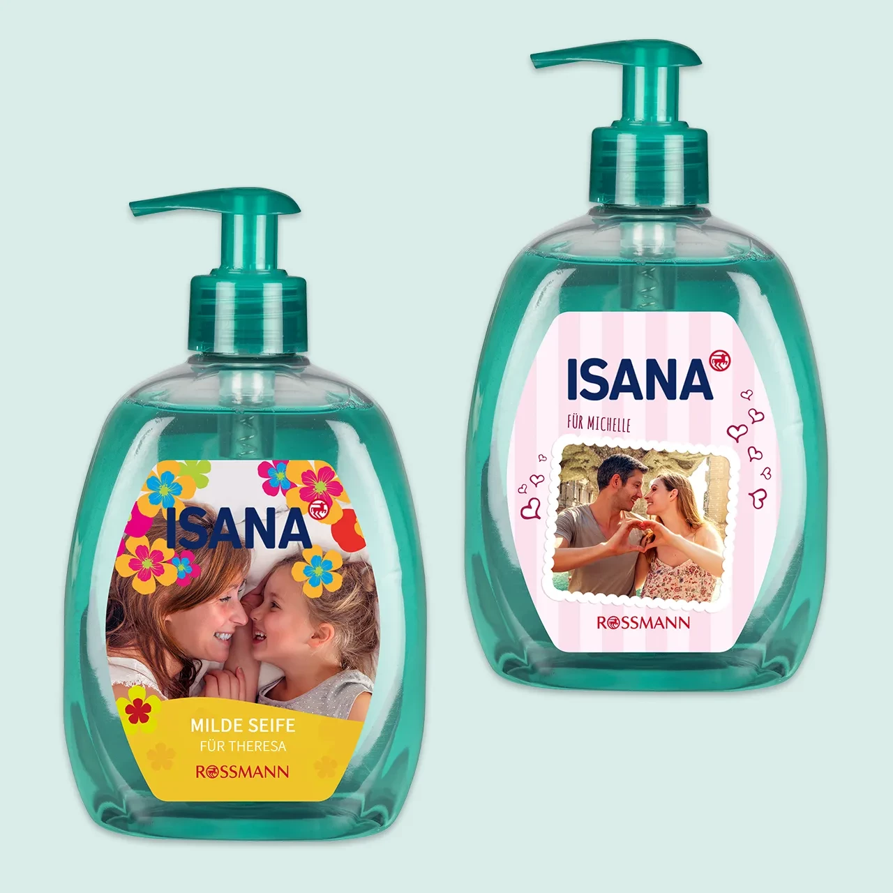 ISANA Handseife mit Foto bedrucken. In der ROSSMANN Fotowelt gibt es viele schöne Designvorlagen und Cliparts mit denen ihr eure Seife gestalten könnt.