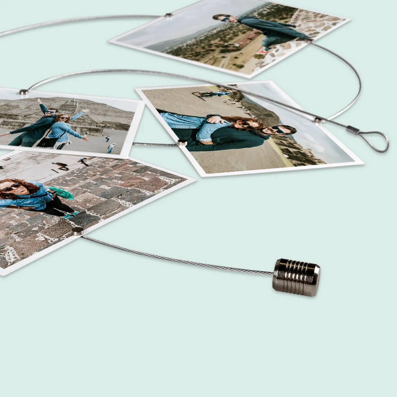 Fotodrahtseil mit mehreren Fotos, befestigt mit kleinen Magneten – flexible Fotoleine Magnet