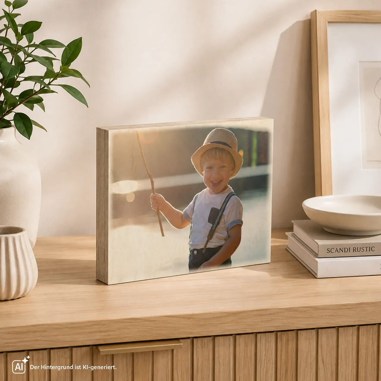 Foto Holzblock mit eigenem Foto für Zuhause gestalten Foto Holzblock mit Kinderfoto als persönliche Fotodeko für Zuhause