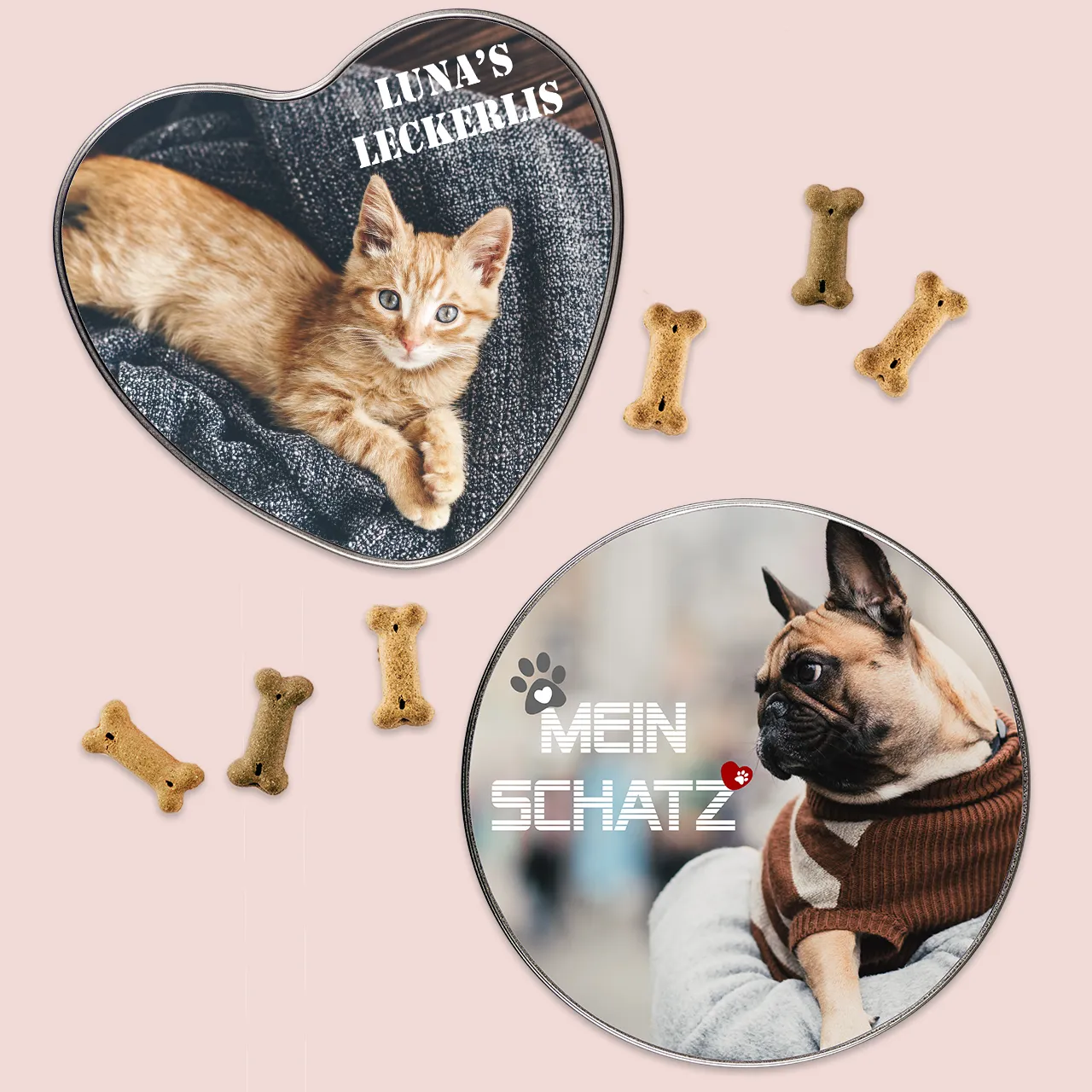 Leckerlidose mit eigenem Hundefoto personalisieren Keramik-Leckerlidose mit Foto von Hund und Halterin sowie Bambusdeckel